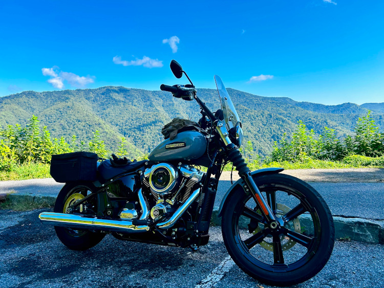 My new Harley FXBB in the Smoky Mountain National Park.